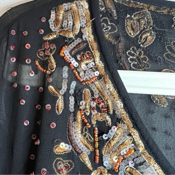 Chico's Uniquely Embellished Beaded V Neck Pullover Blouse Top Sz L Black Boho - Picture 4 of 11